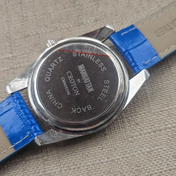 Manhattan by Croton Women Watch Crystal Accent Blue Leather Band Wrist Watch - Picture 11 of 11